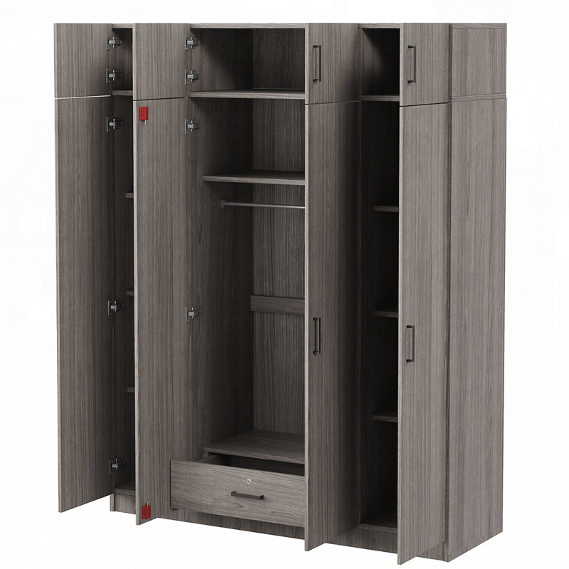 Garde-robe à 4 portes avec 1 tiroir et armoire supérieure, conception moderne pour beaucoup de rangement et peu d'espace