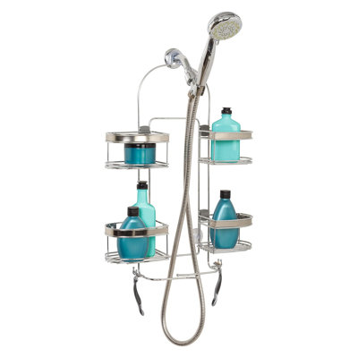 Hanging Shower Caddy Organizer With 4 Expandable Baskets, Built-In Hooks, And Sliding Storage For Handheld Shower Heads, Rust-Resistant Steel Construction