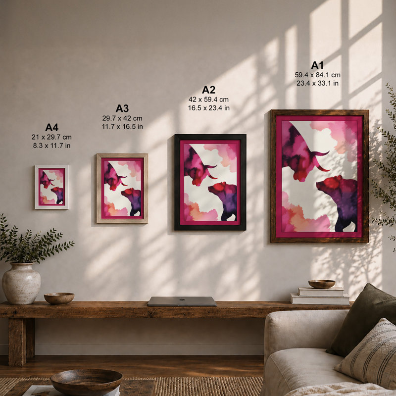 Elephants in Conversation Boho 1 Piece Single Picture Frame Wall Art, A1 - 84.1 x 59.4 cm, Oak