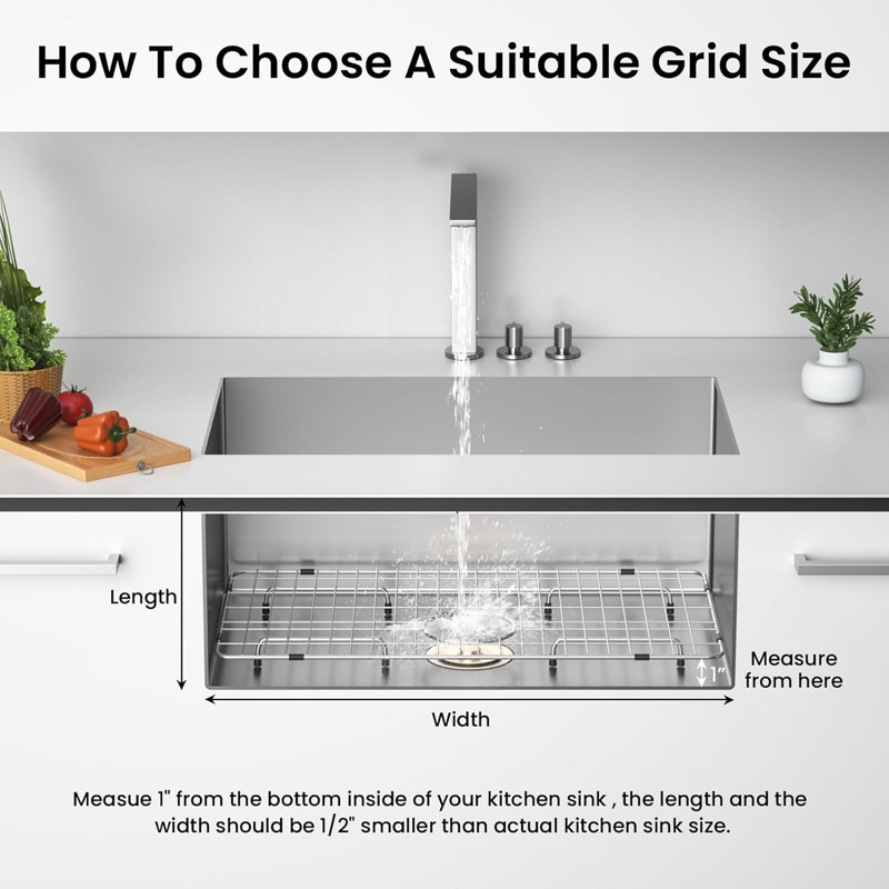 Kitchen Sink Grid and Sink Protectors 26" X 14 1/16", with Rear Drain Stainless Steel Sink Grids