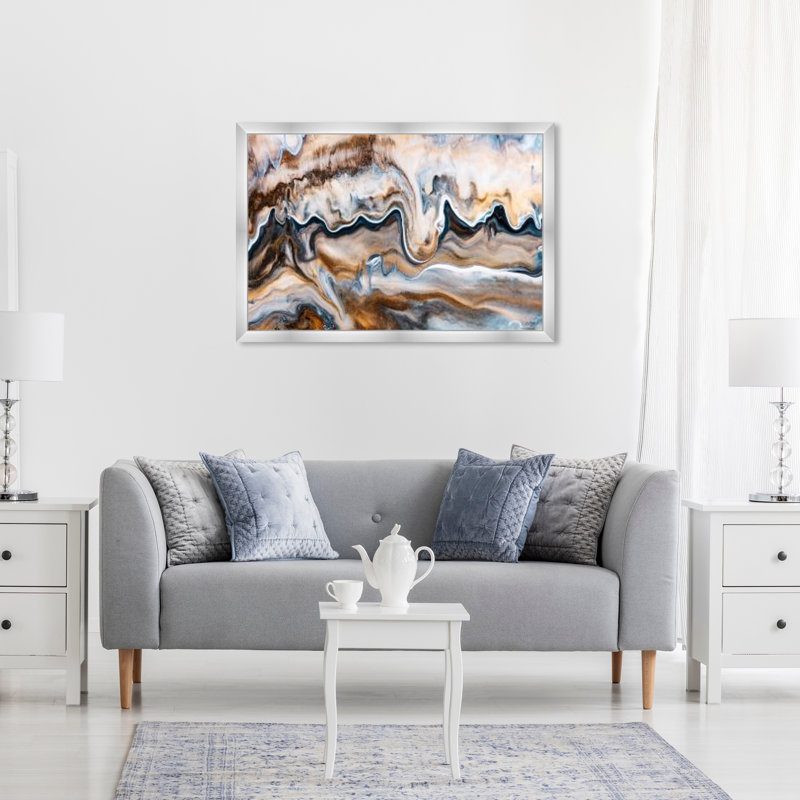 Abstrait «Copper and Blues», reproduction d'art mural, H 22 po x l 32 po x P 0,5 po, Argent