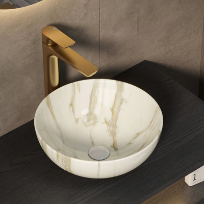 Lavabo de salle de bain 14 ", lavabo vasque en céramique à motif de pierre sans robinet, sans armoire, blanc mat