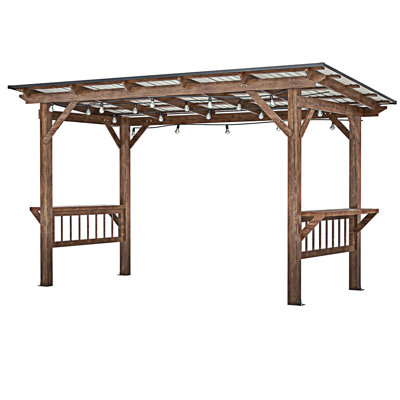 Wooden Pergola Grill Gazebo With Metal Roof