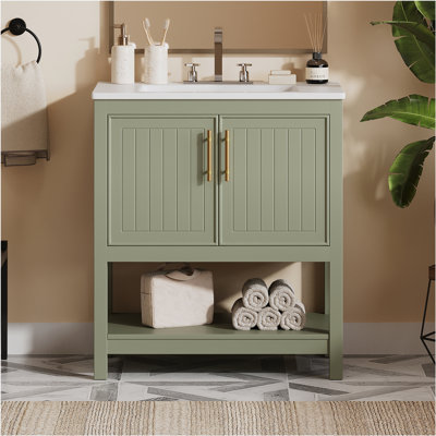 Bathroom Vanity with Ceramic Sink And Versatile Storage