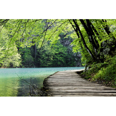 Lynse Wooden Path Near A Forest Lake - Wrapped Canvas Print