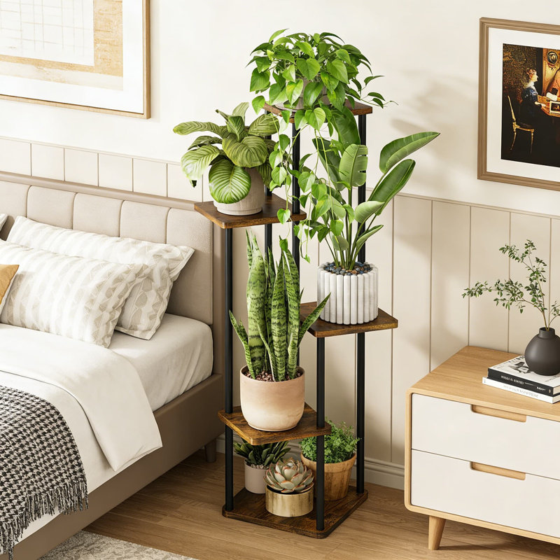Support à plantes à 5 niveaux pour plantes d'intérieur, Chêne brun
