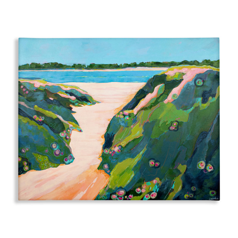 Motif floral de paysage de falaises, conception par Dorothy Holmes Mohler, H 30 po x l 40 po