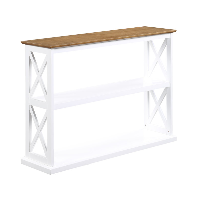 Arthella 3-Tier X-Design Console Entryway Sofa Table With Shelves, Driftwood Top/White Base