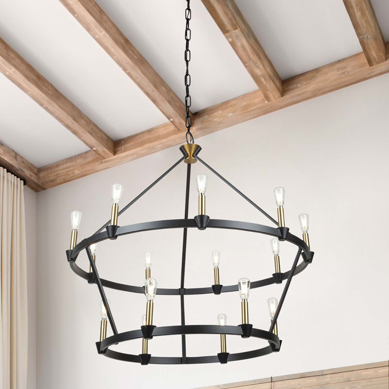 Notting Hill - Chandelier - Black/Brushed Brass - 15-Light
