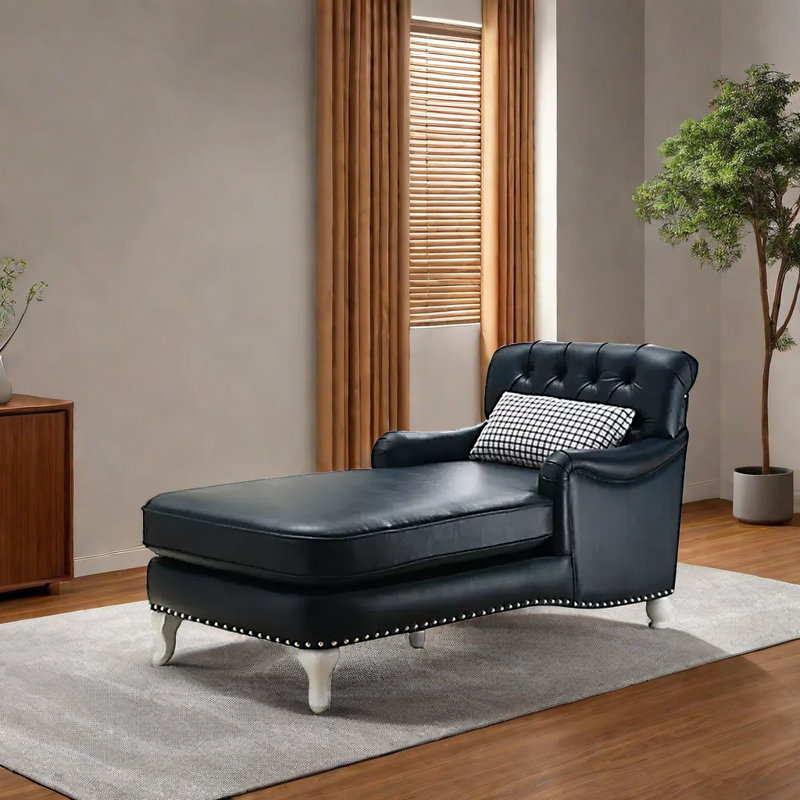 Chaise longue simple, Similicuir vert foncé
