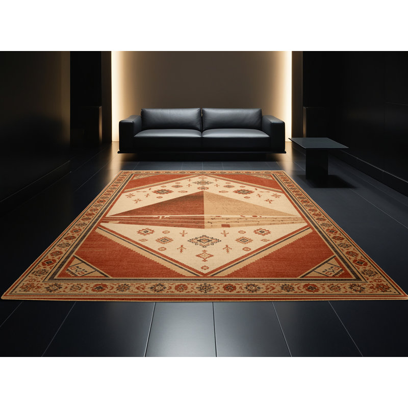 Tapis oriental traditionnel lavable à la machine en brun Glendale - reliure brun clair, 5 x 7