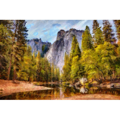 Painted Mountain Riverside - Wrapped Canvas Art Prints