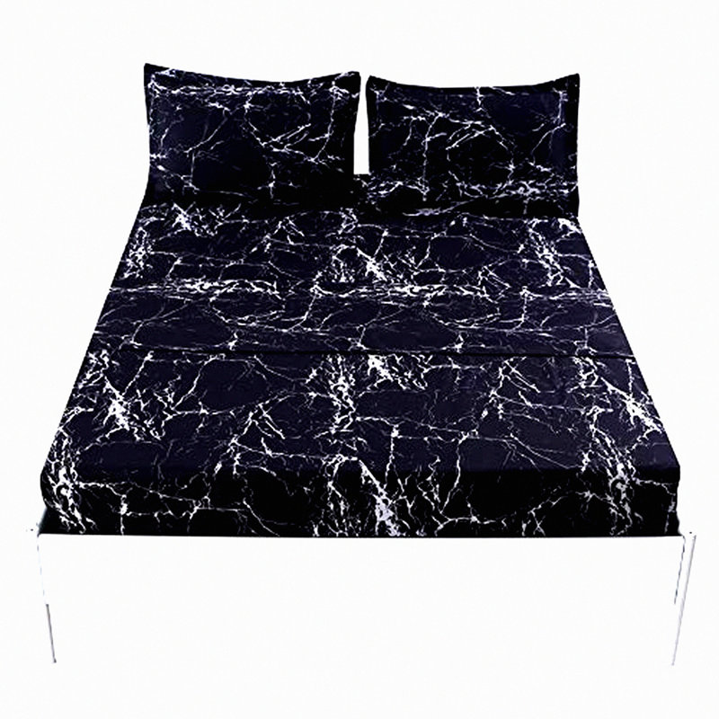 Luxury MarbleSoft 4PC Bed Sheet Set - Super Soft Microfiber, Black Marble Design, Deep Pocket, Includes Fitted Sheet, Flat Sheet, 2 Pillowcases
