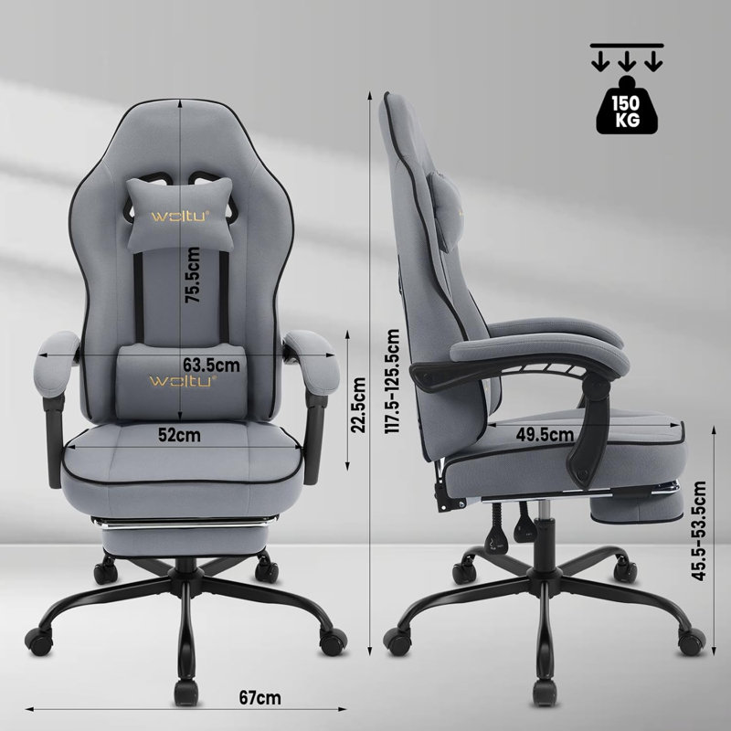 Metro Lane Adjustable Headrest and Reclining PC & Racing Game Chair, 125.5cm H x 67cm W x 67cm D, Grey/Brown/Blue
