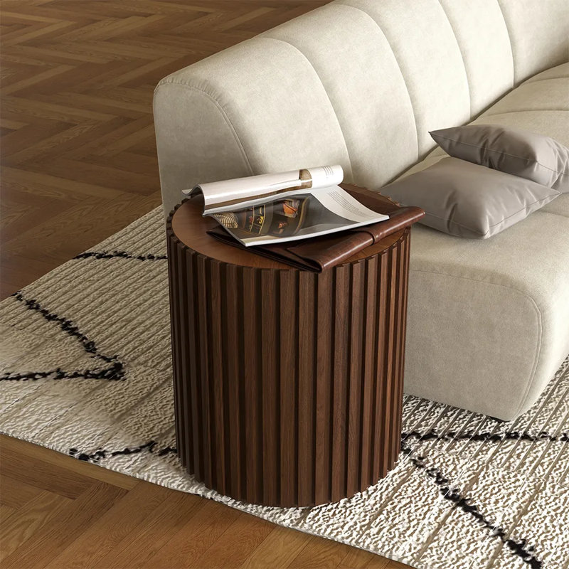Silva 20" Fluted Round End Table, Fully Assembled, Walnut