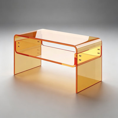 Acrylic Coffee Table, Orange Rectangle Side Table with Open Storage, Modern Tea Table for Living Room, Office Reception and Bedroom