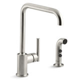 Purist® Two-Hole Kitchen Sink Faucet with 8" Spout and Matching Finish Sidespray
