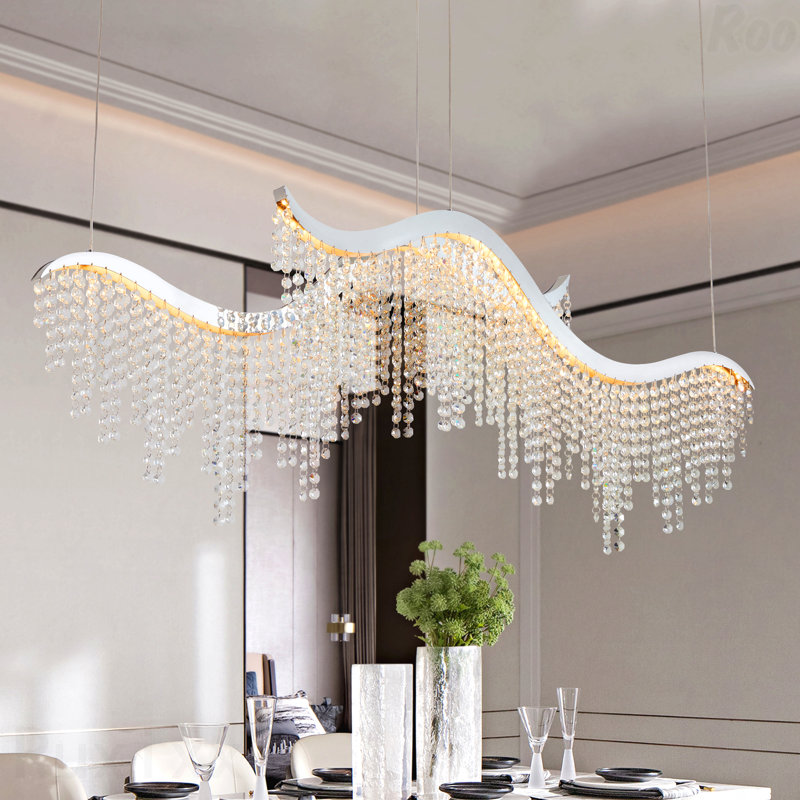 Lustre en cristal moderne à DEL 36 pouces, température de couleur réglable 3000K / 4000K / 6000K, hauteur réglable