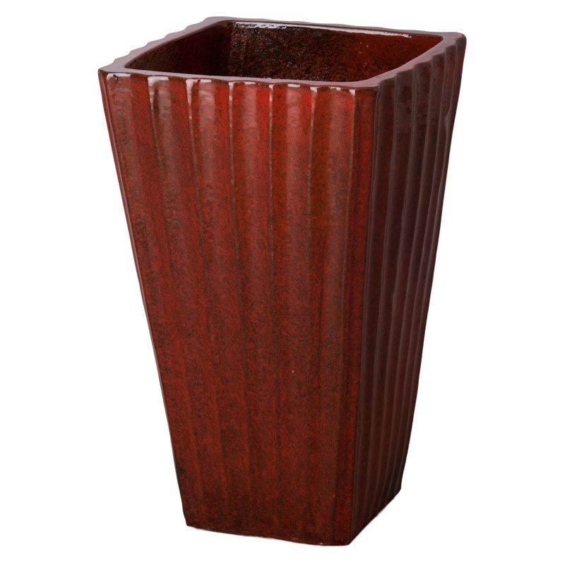 Pot à fleurs en argile, Rouge tropical, H 26 po x l 15 po x P 15 po