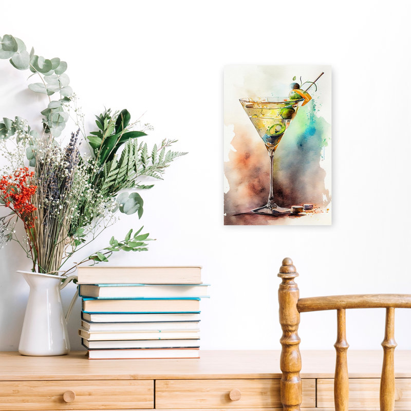 Vibrant Martini, peinture d'art mural contemporain, H 18 po x l 12 po