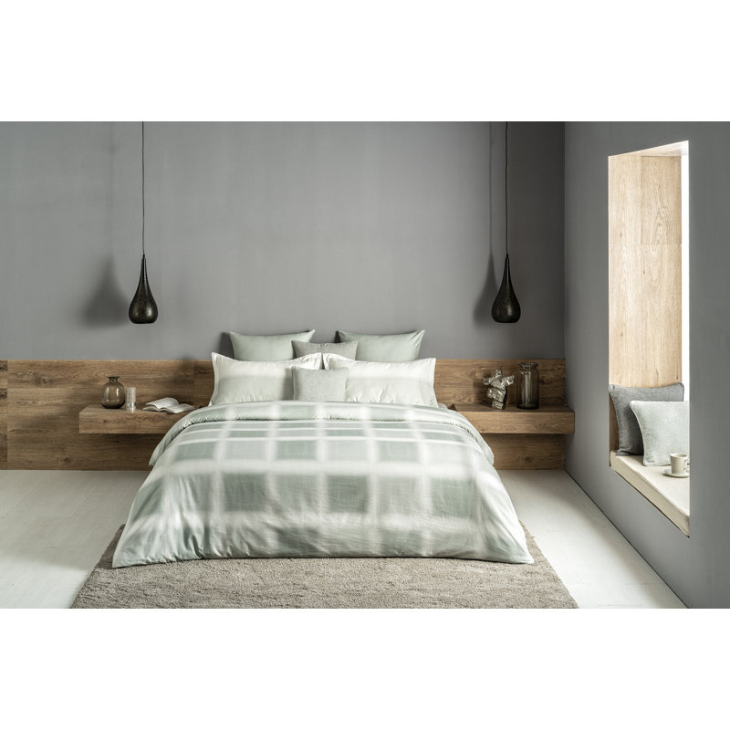  Ensemble de housse de couette réversible standard en coton 3 pièces vert, Housse de couette pour grand lit et 2 taies décor