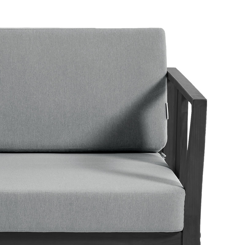 Ensemble de patio d'extérieur pour quatre personnes en teck avec coussins et deux tables Junco, Gris, Noir