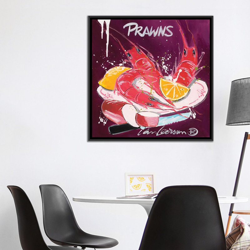 « langoustines », impression sur toile, Toile avec cadre noir, Pas de tapis, H 18 po x l 18 po x P 1,5 po