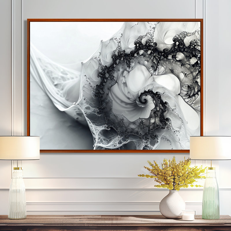 Fractale spirale noire et blanche, Brown Floater Framed Canvas, 24" H x 32" W x 1" D