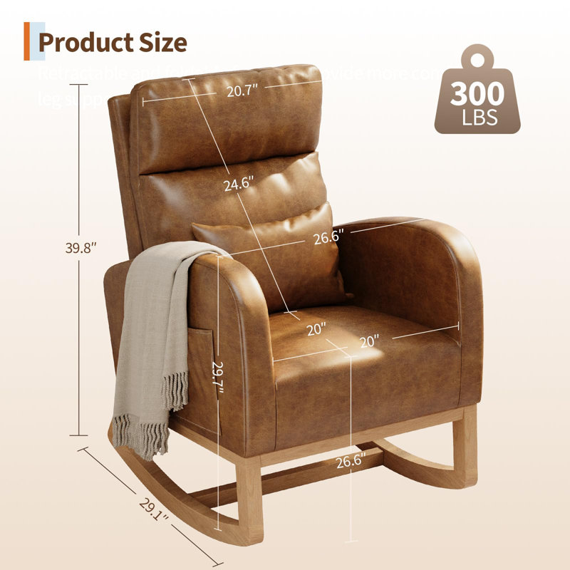 Chaise berçante - Fauteuil oscillant inclinable moderne avec coussin et poches latérales - Chaise de chambre de bébé et de salon confortable