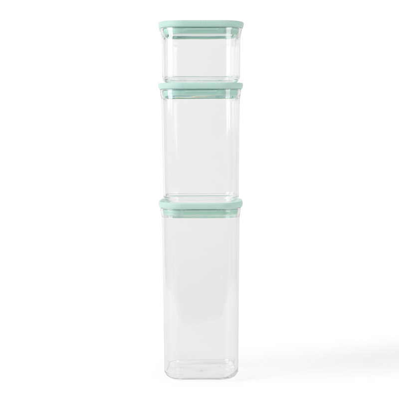 Clear Stackable BPA-Free Plastic Food Storage Set with Aqua Lids