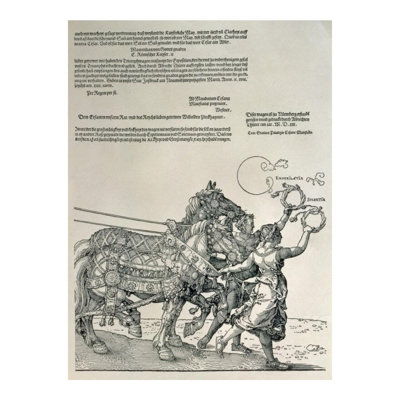 Chariot de triomphe de l'empereur Maximilien Ier, empereur d'Allemande (1459-1519): détail des équipes de chevaux guidées par deux vertus diligentes et endurantes par Albrecht Dürer - Estampe numérique