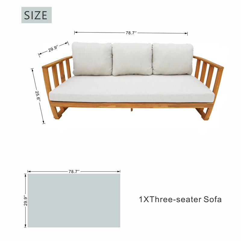 78.7” Acacia Outdoor Patio Sofa With Cushions