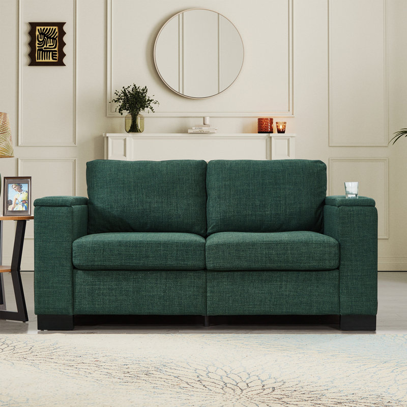 Causeuse en tissu de style moderne avec porte-gobelet, rangement et revêtement en polyester pour plus de confort et de commodité
