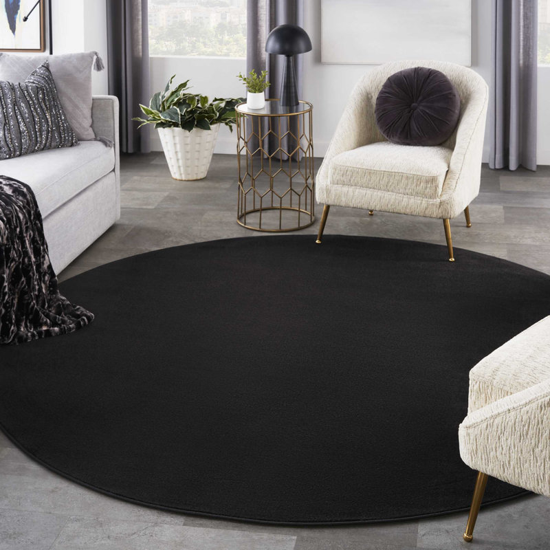 Tapis intérieur / extérieur noir Mullican Sandy, Rond 8 pi