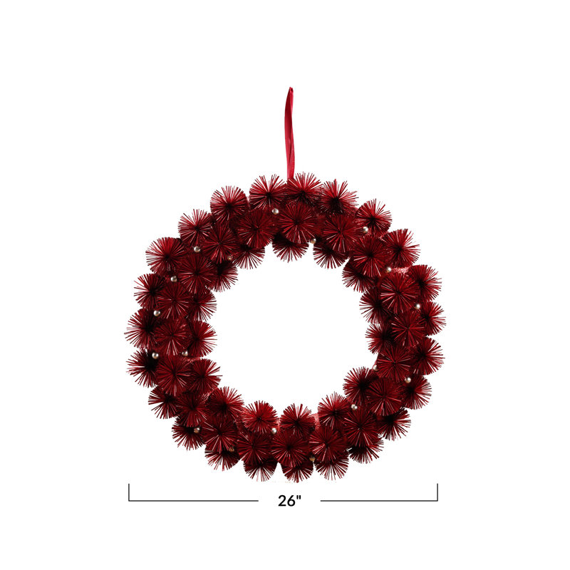 Couronne de guirlande rouge et dorée avec perles scintillantes
