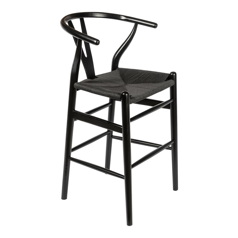 Tabouret de bar et de comptoir en bois massif Etta, Tabouret de comptoir (siège d'une hauteur de 25,7, Noir / Noir