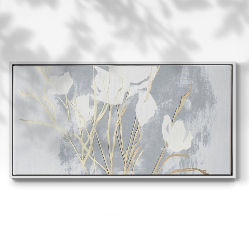 Botanical Series-CCCCLVI - Toile tendue avec châssis encadré - Prêt à être accroché, H 25 po x l 49 po, Blanc