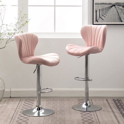 Ellston Upholstered Adjustable Swivel Barstools In Pink, Set Of 2