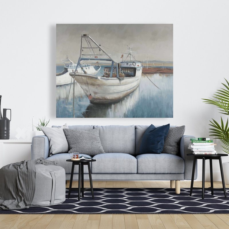 Bateau de pêche désaturé - toile marine bleue pour la décoration intérieure