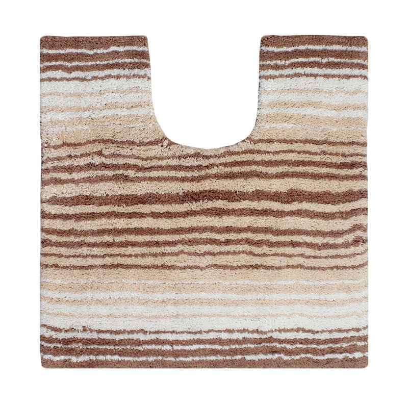 Hazlehurst U-shaped 100% Cotton Non-Slip Striped Bath Rug, Beige