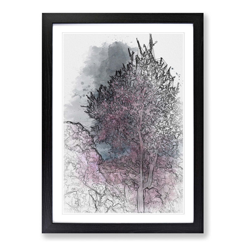 Pink Trees in Malaga Spain - Picture Frame Graphic Art Print, 76cm H x 50cm W x 2cm D, Black