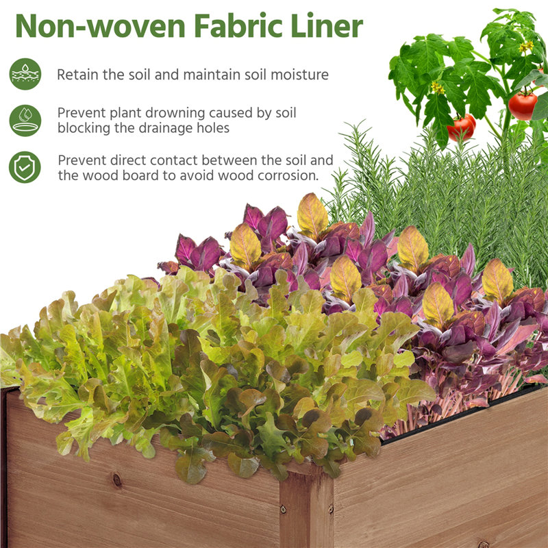 Rigney  Outdoor Fir Wood Elevated Planter with Fabric Liner & Drainage Holes, 30" H x 47.5" W x 23.5" D, Dark Brown