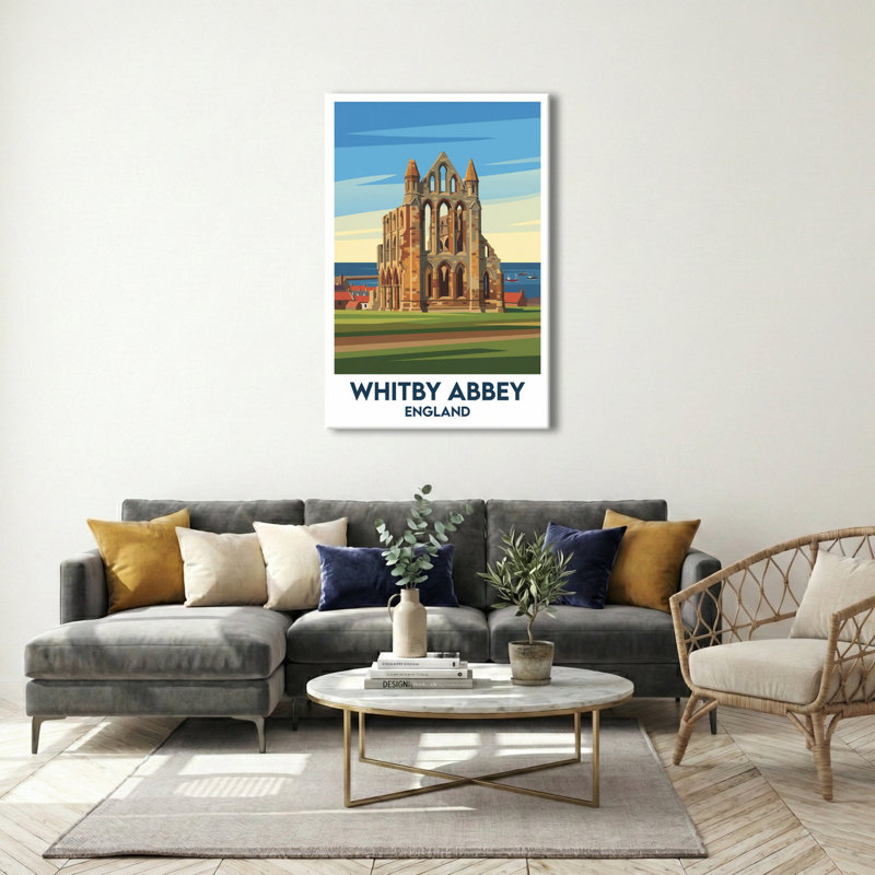 Whitby Abbey, England - Romantic Travel Poster Of Gothic Coastal Ruins, North Yorkshire. Giclee Print On Wrapped Canvas. Wall Art, Home Decor - Religious & Cultural Sites, England - Wrapped Canvas Print