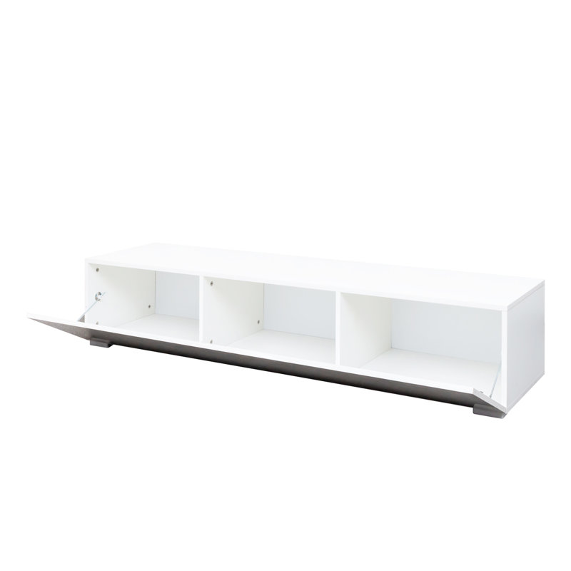 Meuble télé de salon avec armoires rabattables - console média blanche moderne, espace de rangement généreux, design contemporain