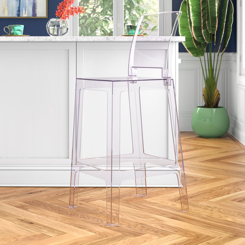 Imca Counter Stool with Square Back in Transparent Crystal - Wedding Chairs, Bar Stool (29.75" Seat Height)