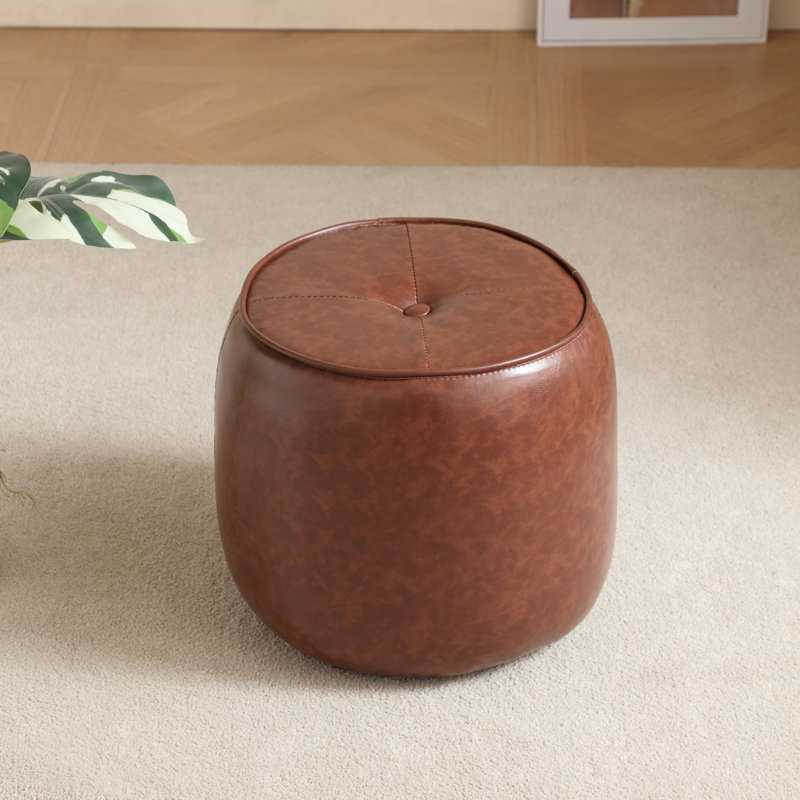 30cm Small Tufted Round Upholstered Ottoman, Brown