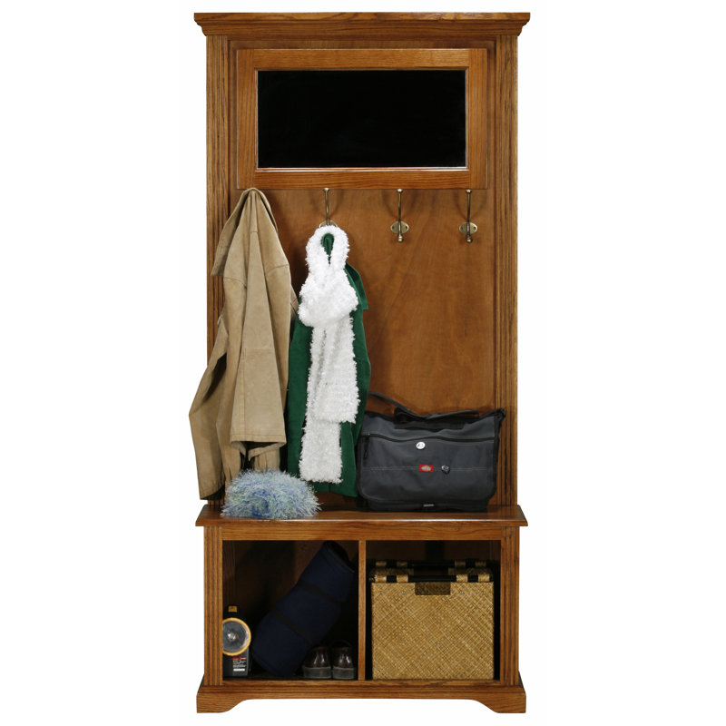Hall Tree 37.5'' Wide with Bench and Shoe Storage, Light Oak
