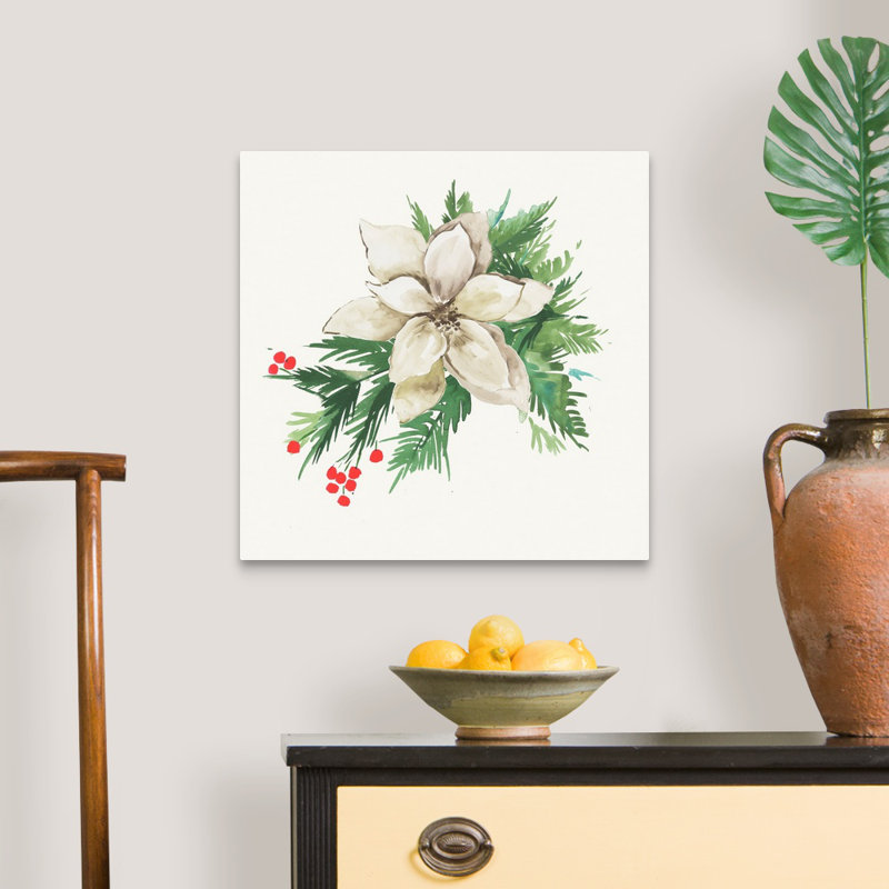 White Poinsettia - reproduction d'art sur toile, Toile tendue, H 16 po x l 16 po x P 1,25 po