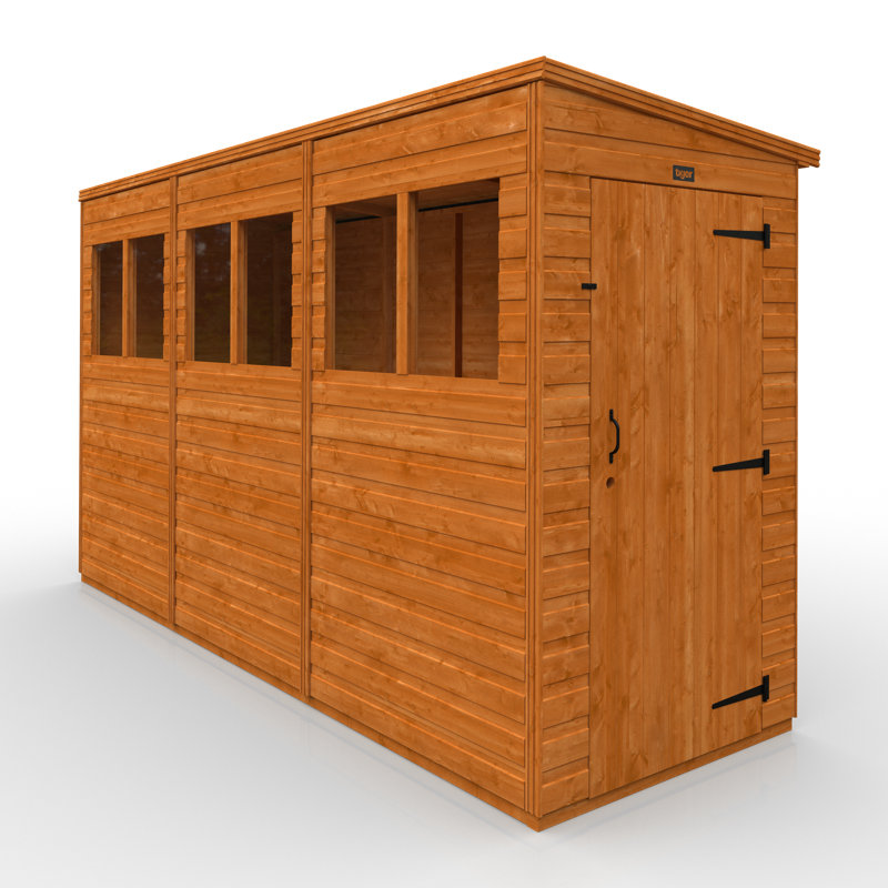 TigerFlex® Modular Buildings 12 ft. W x 4 ft. D Solid Wood Shiplap Pent Garden Shed