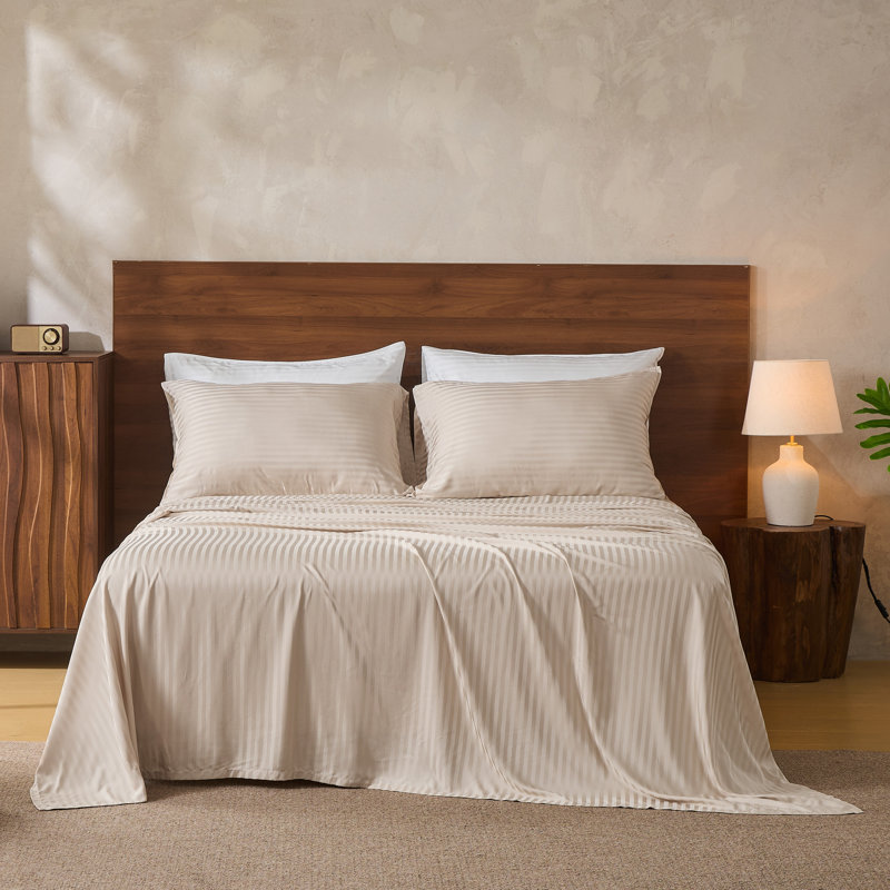 Ensemble de draps 100% viscose dérivée de bambou, Queen Sheet Set with 2 Pillowcases, Beige